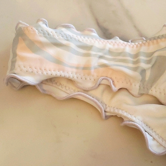 Shade & Shore™ White/Airy Green and Peach Wave Ruffle Cheeky Bikini Set Size M - Picture 12 of 12